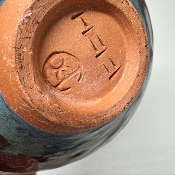 Handmade Pottery Bowl Decorative Purple Teal Swirl - Picture 6 of 9